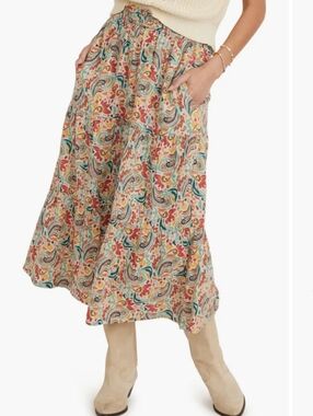Marine Layer | Corrine Paisley Multi Double Cloth Cotton Maxi Skirt Womens Large